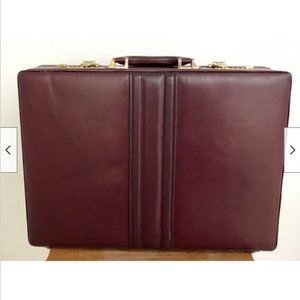 Vtg McBrine Maroon Leather Briefcase Hard Laptop case Attache Organizer